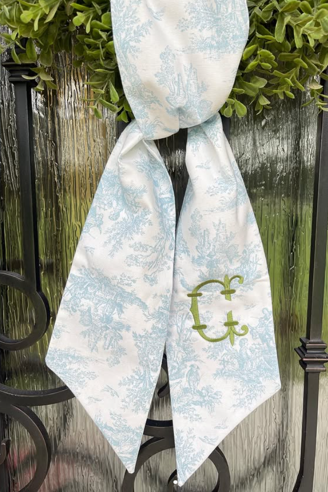 Blue Toile Wreath Sash