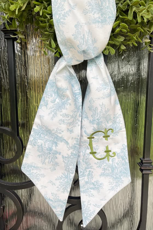 Blue Toile Wreath Sash